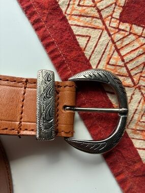 Leather Belt in Brown with Silver Buckle